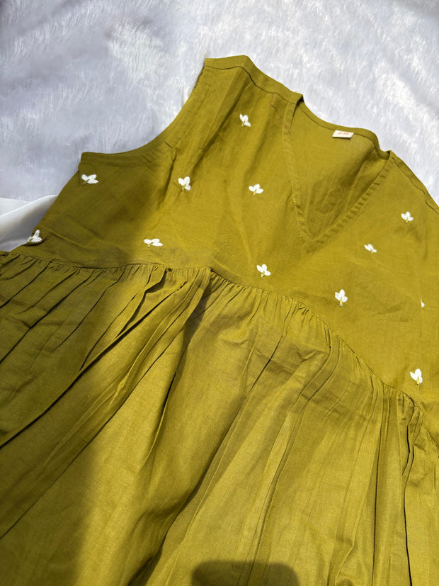 Sleeveless Cotton Peplum Kurti with Embroidery
