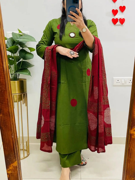 Cotton 60×60 handblock printed kurti with mirror work