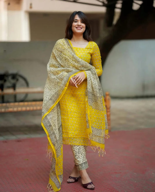 Premium Kota Doria kurti pant dupatta set lightweight ethnic wear