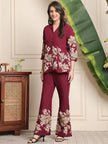 Printed cotton co-ord set with bold collar design for women