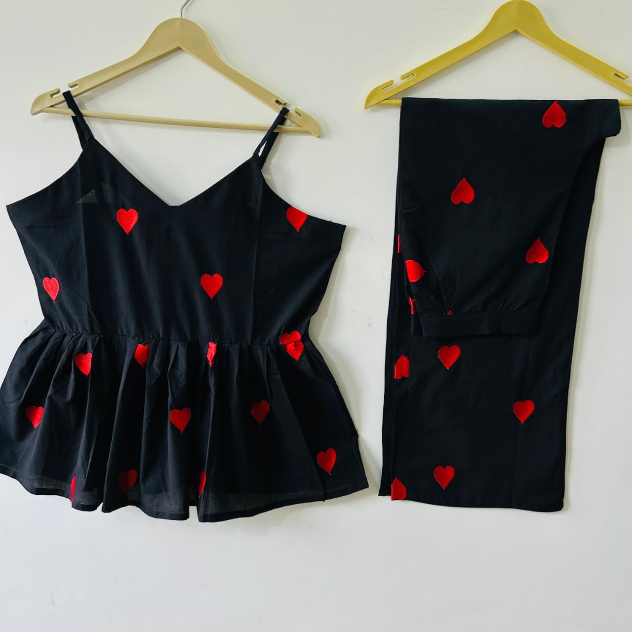 White & black embroidery cotton co-ord set front view
