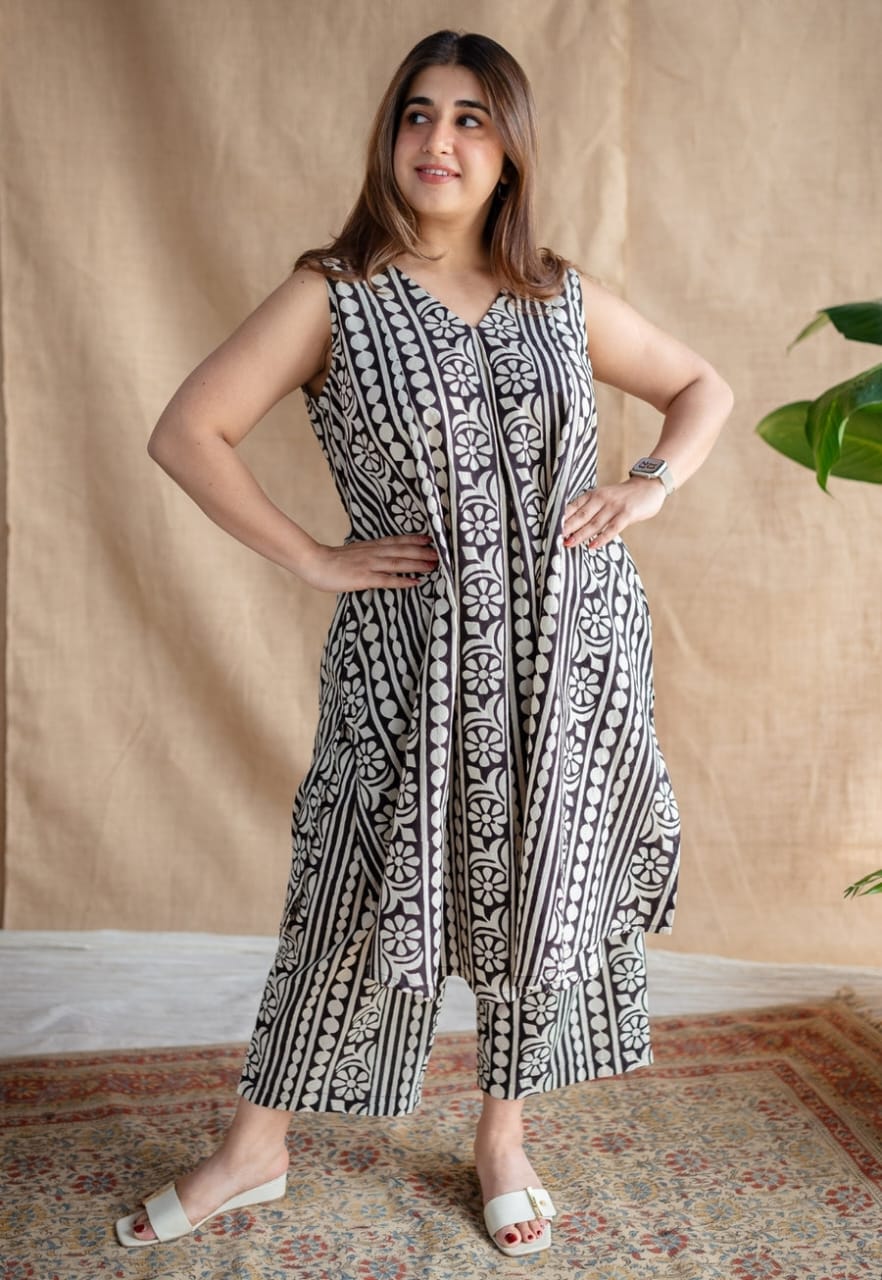 Printed cotton co-ord set with both side pockets – summer chic