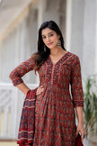 Stylish flared cotton kurta set with katha and sequence work