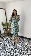 Printed cotton kurta and pant set front view

