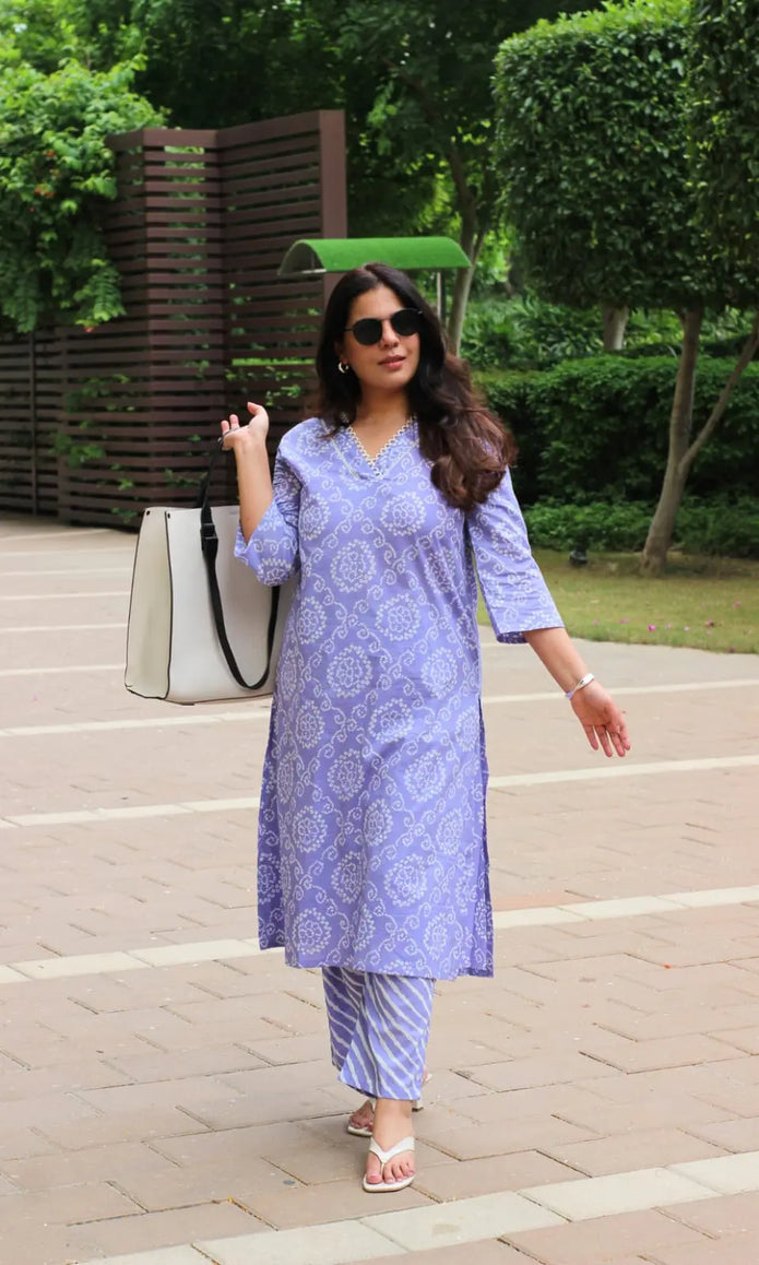 printed cotton kurti pant set daily wear