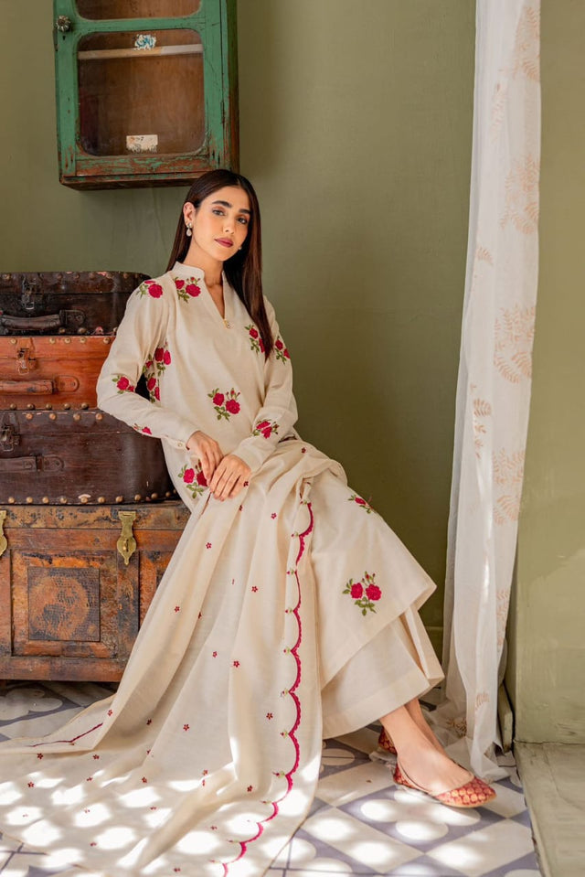 Printed cotton suit set with straight plazo and dupatta

