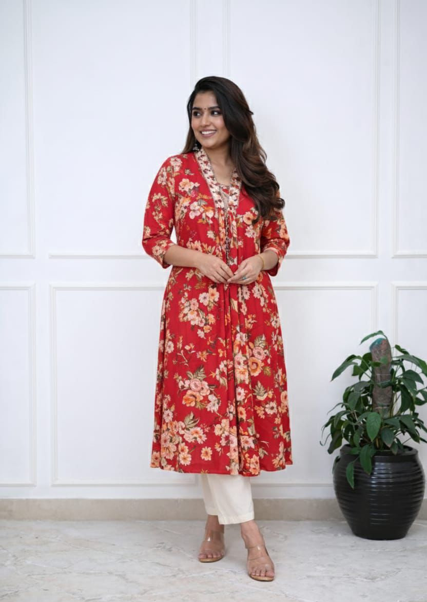 Trendy printed rayon kurti set for daily wear