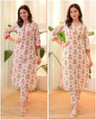 Cotton kurti pant set with prosin print in pink

