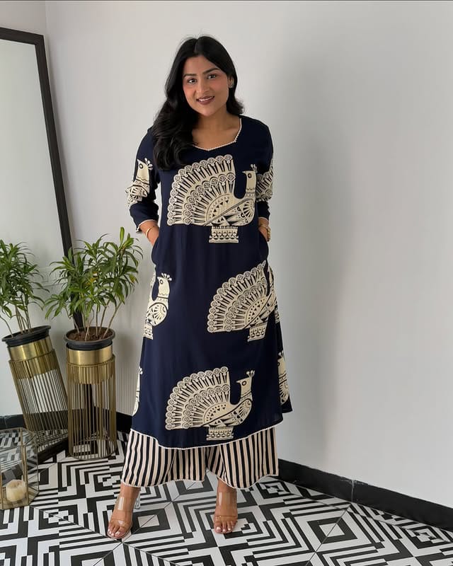 Pure cotton kurti pant set with prosin print

