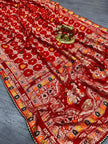 Pure Dola silk zari weaving saree with pallu and papin lace border