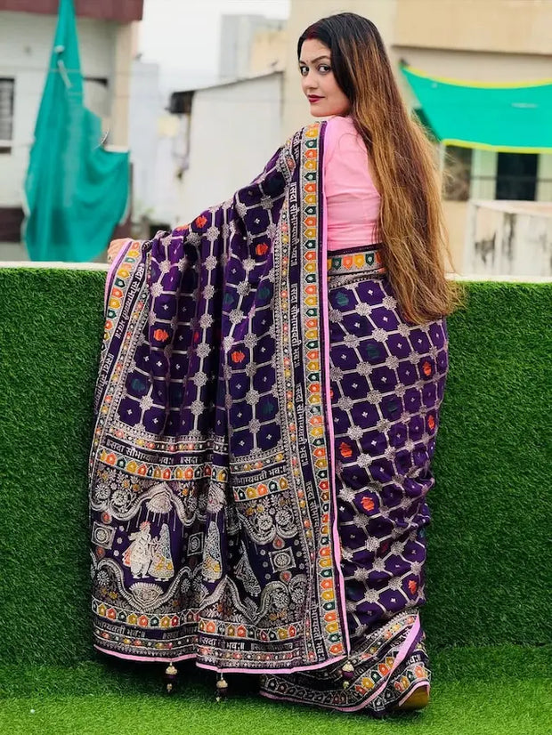 Elegant festive saree with latkan and meenakari border