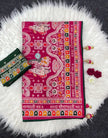 Traditional zari weaving saree with contrast blouse design
