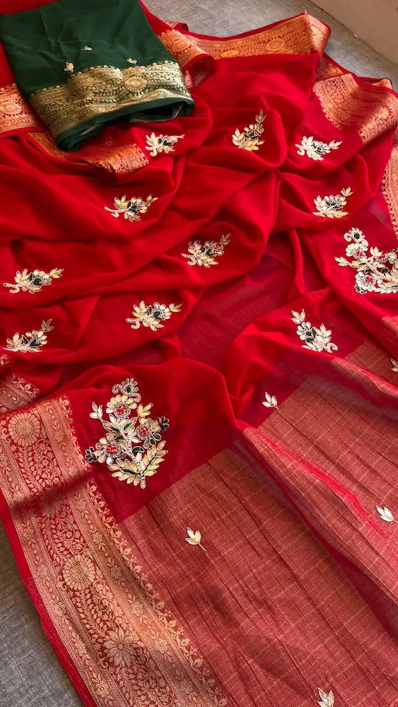 Wedding-ready georgette saree with nano zari detailing