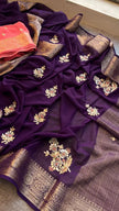 Handcrafted georgette saree with rich zari pallu and border