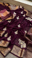 Pure georgette nano zari handwork saree with contrast blouse