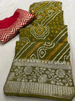Pure Russian silk chunari bandhej saree with zari border