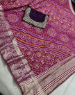 Pure Russian silk chunari bandhej saree with zari border close up