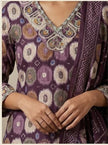 Women's purple ethnic suit set with elegant neckline embroidery