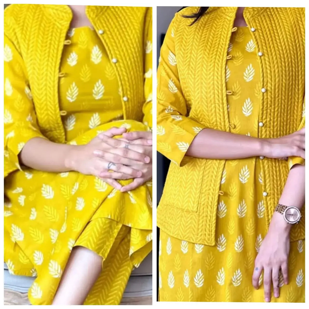 Quilted cotton kurti set with winter jacket from Maabetii