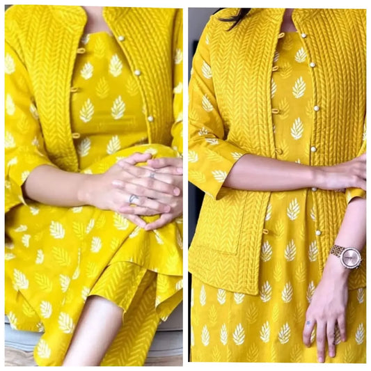 Quilted cotton kurti set with winter jacket from Maabetii