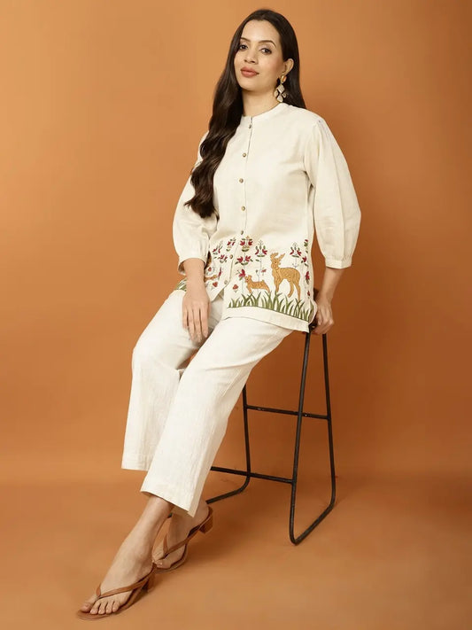 Embroidery close-up on cotton flex top

