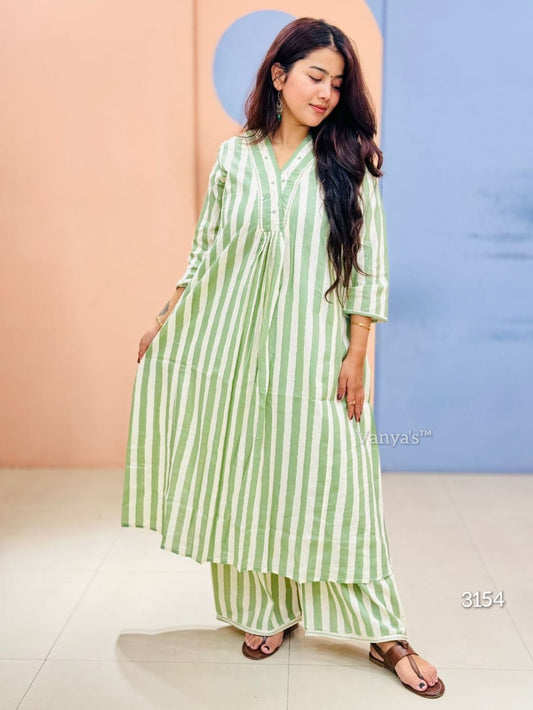 Striped rayon kurti with front V-neck

