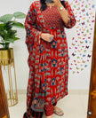Blue rayon kurti pant set with traditional printed dupatta

