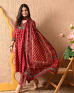 Red cotton A-line kurti with floral work

