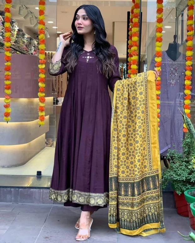 Cotton Sanganeri print Anarkali suit with dupatta

