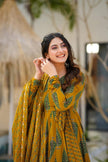 Cotton Anarkali suit set with traditional print and dupatta


