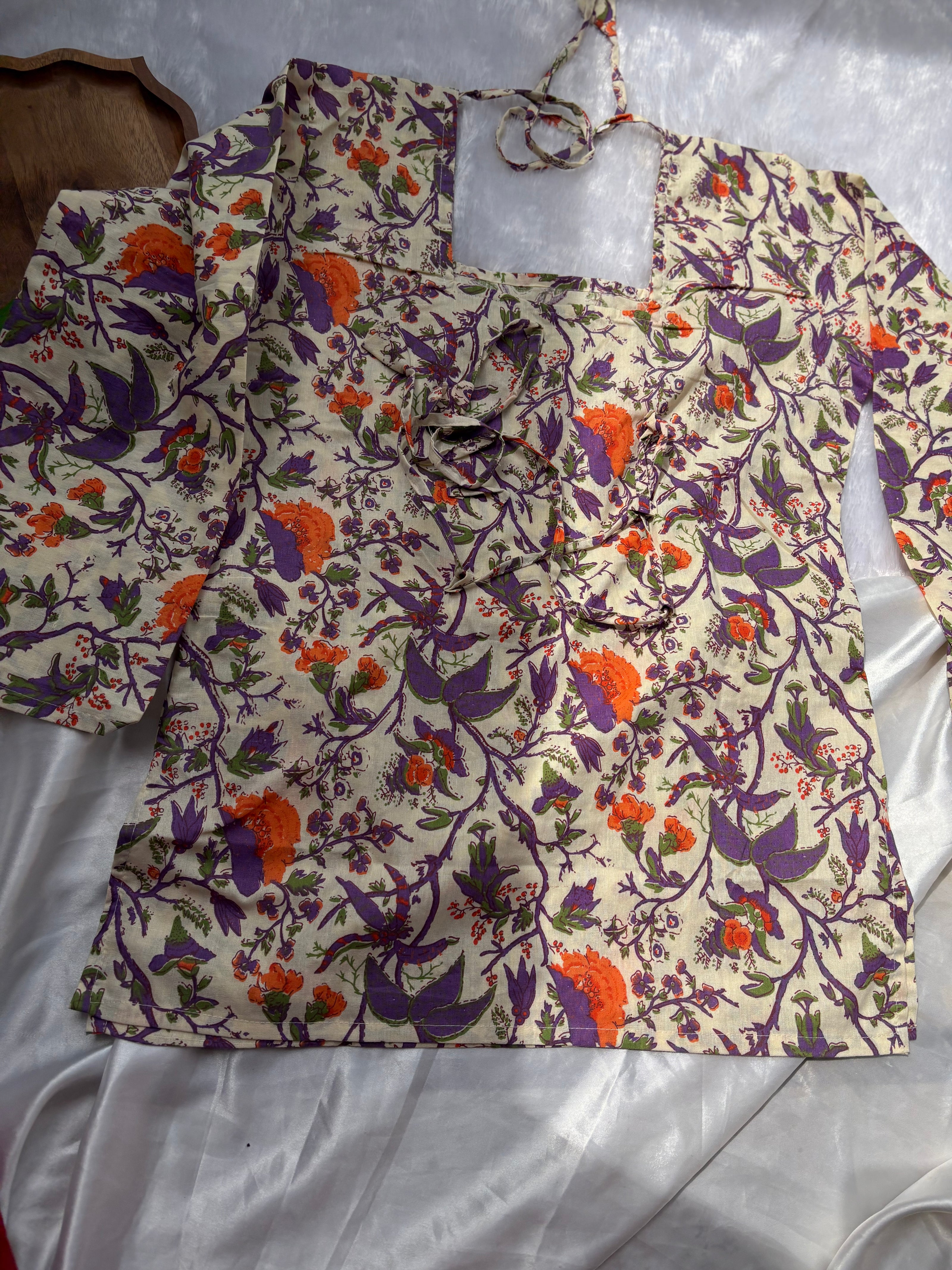 Back Tie Cotton Kurti Top Women