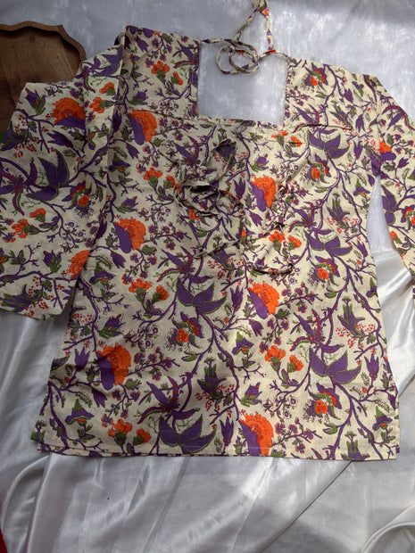 Back Tie Cotton Kurti Top Women
