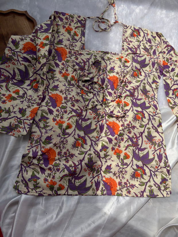 Back Tie Cotton Kurti Top Women