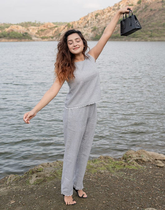 South Cotton Co-ord Set with Lace Work Top