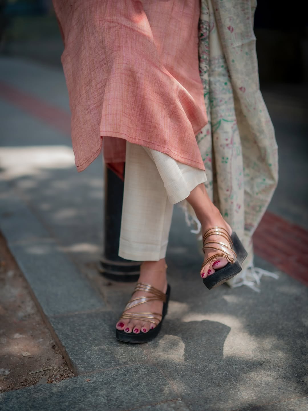 Cotton slub pants with South cotton kurti and Khadi silk dupatta for women