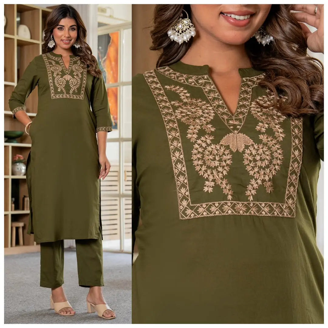 Women’s straight cotton kurta and pant set for daily wear
