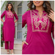 Elegant straight cotton kurta set with embroidered yoke