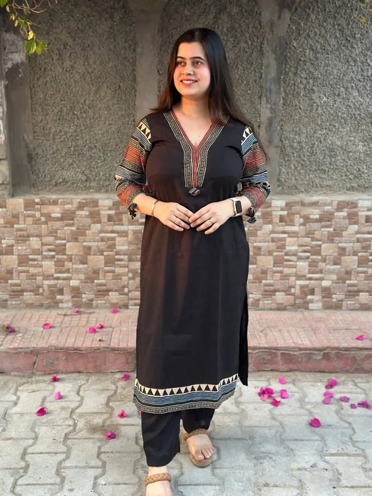 Royal black pure cotton suit set for daily wear

