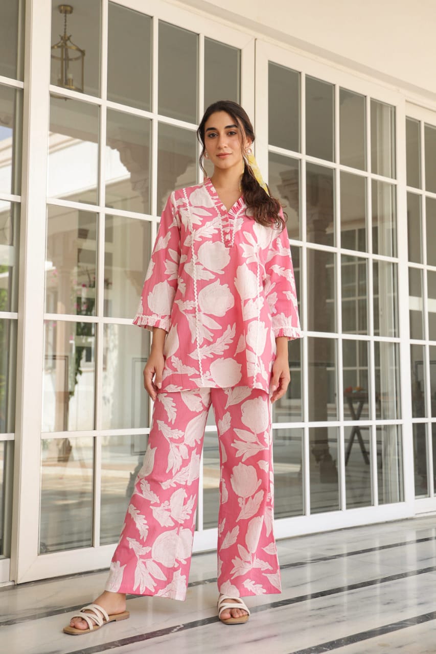 Cotton 60*60 co-ord set for summer with relaxed fit

