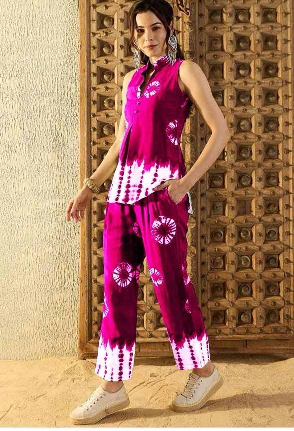 Vibrant tie dye co-ord set in rayon for women

