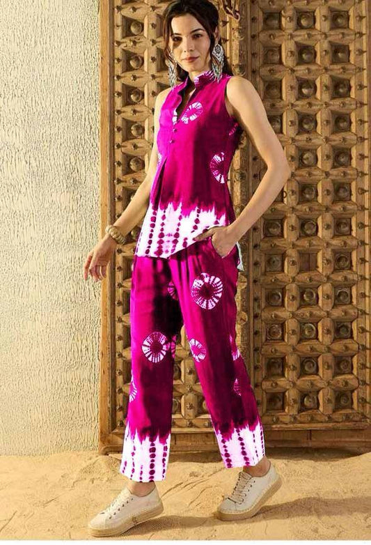 Vibrant tie dye co-ord set in rayon for women

