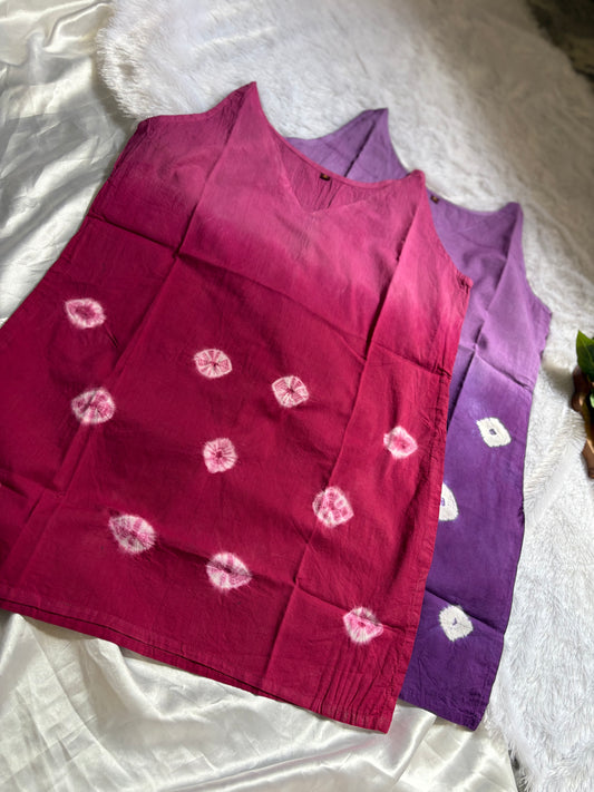 Tie Dye Short Kurti for Women Sleeveless Cotton Kurti Top