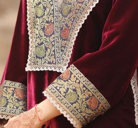 Premium winter velvet suit with embroidered detailing