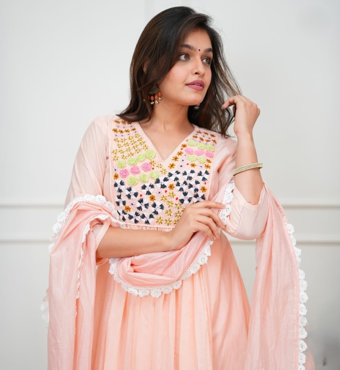 Festive wedding cotton kurti set for women with embroidery