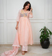 Party wear cotton kurti pant dupatta set with full yoke embroidery