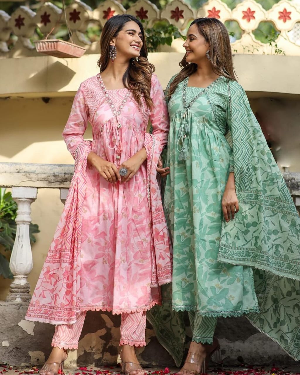 Maabetii Pink Embroider Ghotalas Work Cotton Alia Cut Anarkali Suit Set