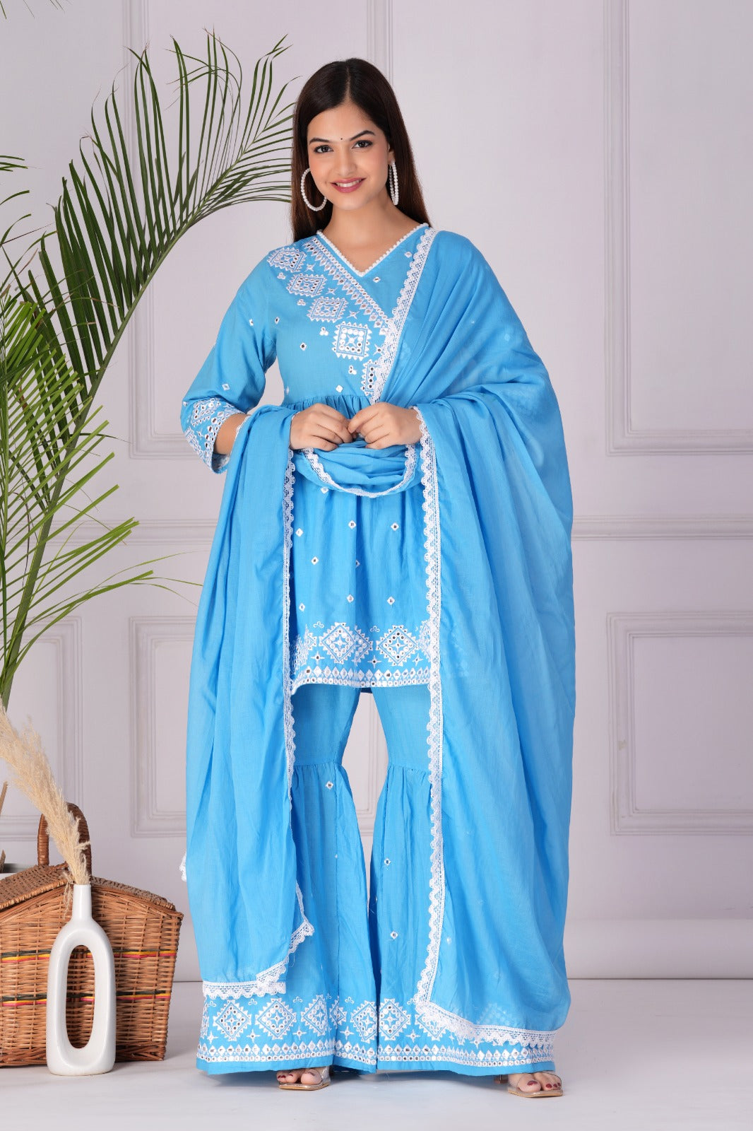 MaaBetii Cotton Angrakha Kurti with Sharara Set