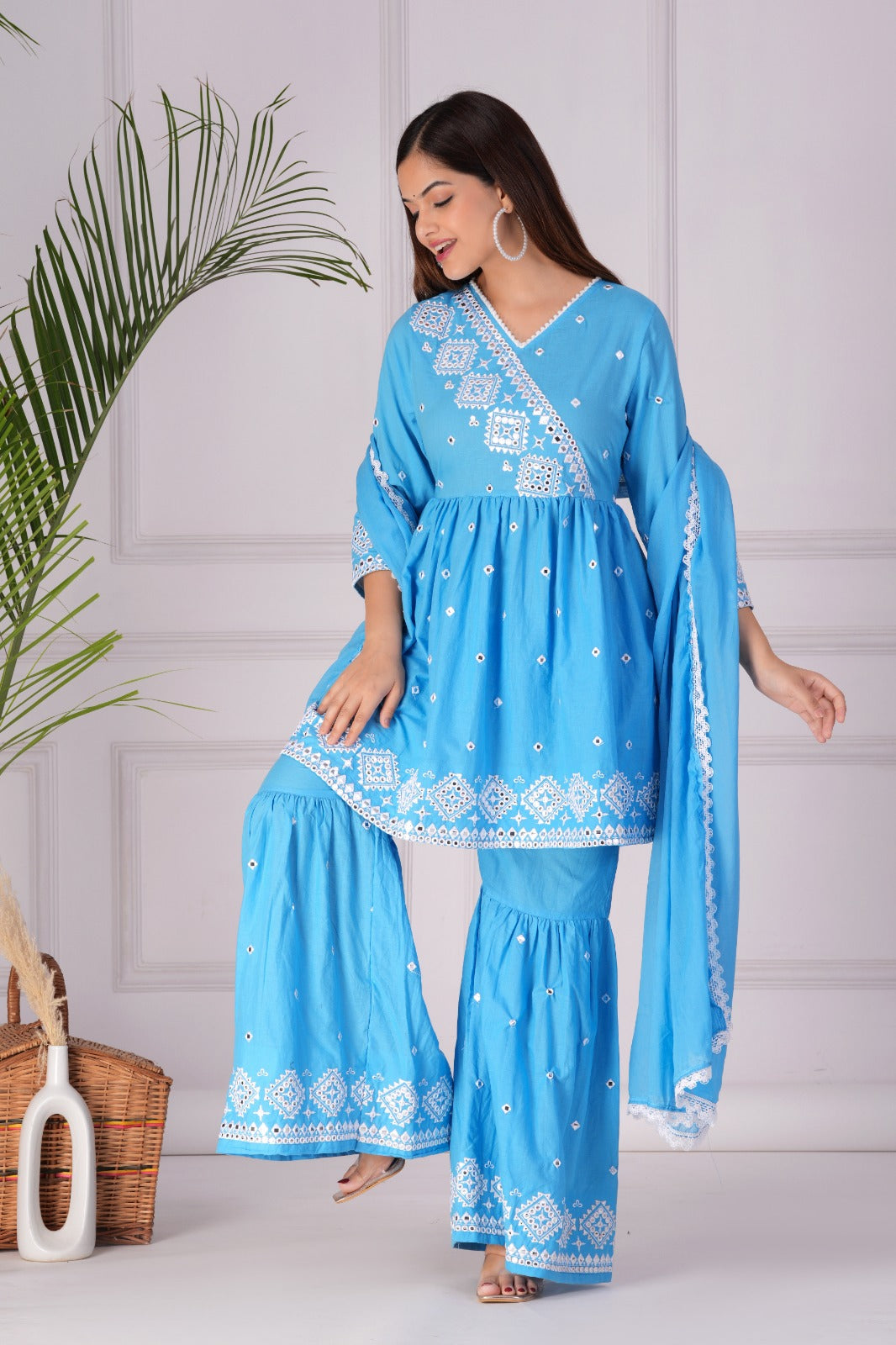 MaaBetii Cotton Angrakha Kurti with Sharara Set