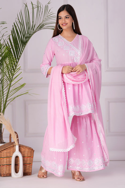 MaaBetii Cotton Angrakha Kurti with Sharara Set