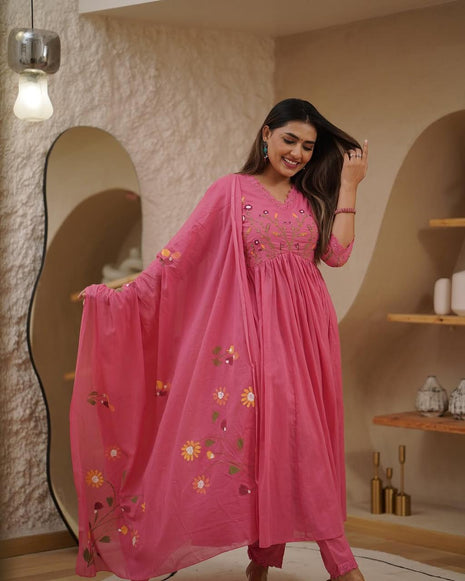 Nishka  Embroidered Cotton Kurta Set